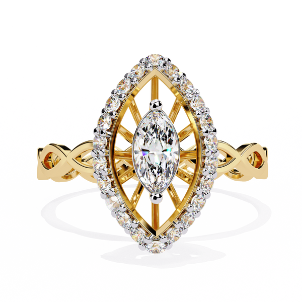 Gold Marquise Diamond Sunburst Halo Infinity Band Ring