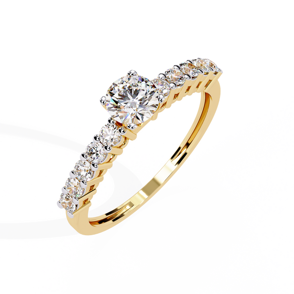 Gold Round Brilliant Diamond Shoulder-Set Engagement Ring