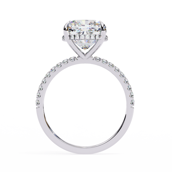 White Gold Cushion-Cut Diamond Solitaire Pavé Engagement Ring