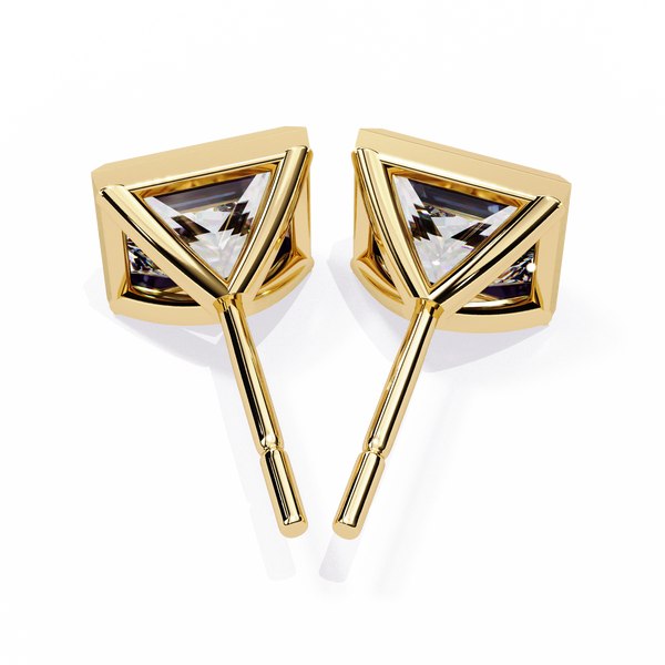 Yellow Gold Princess Cut Diamond Bezel Stud Earring