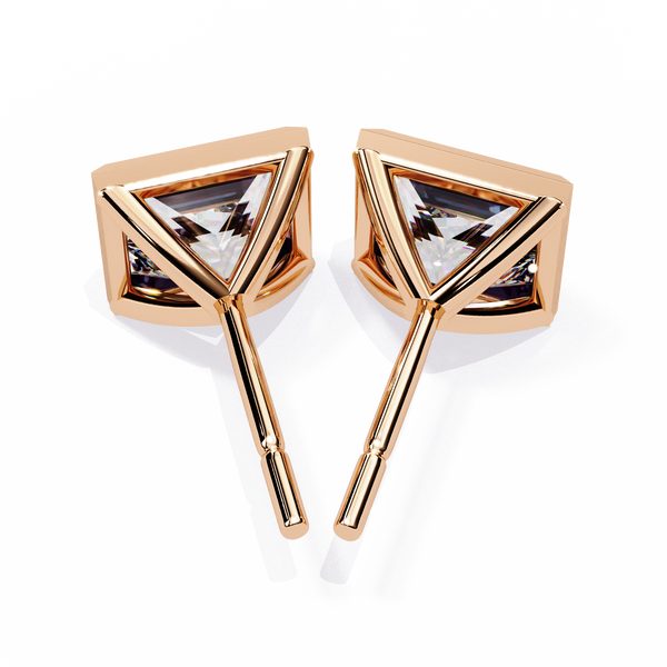 Rose Gold Bezel-Set Princess Cut Diamond Stud Earrings