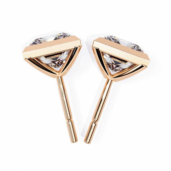 Rose Gold Bezel-Set Princess Cut Diamond Stud Earrings