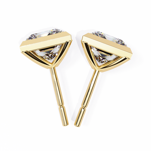 Yellow Gold Princess Cut Diamond Bezel Stud Earring