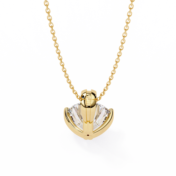 Yellow Gold Double-Prong Round Diamond Solitaire Pendant