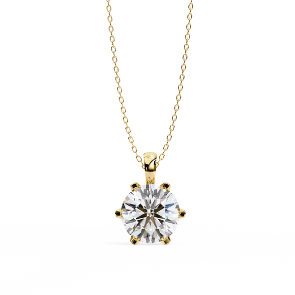 Yellow Gold Six-Prong Round Diamond Solitaire Pendant