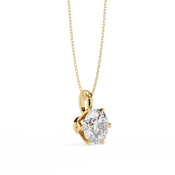 Yellow Gold Six-Prong Round Diamond Solitaire Pendant