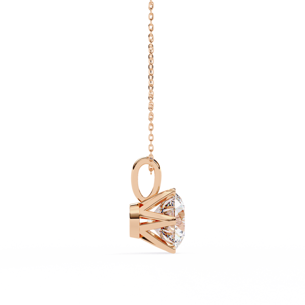 Rose Gold Six-Prong Round Diamond Solitaire Pendant