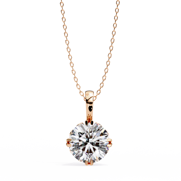 Rose Gold Round Brilliant Diamond Six-Prong Solitaire Pendant