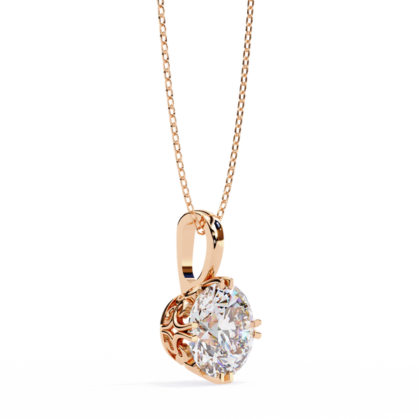 Rose Gold Round Brilliant Diamond Six-Prong Solitaire Pendant