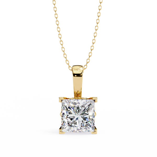 Gold Princess Cut Diamond Four-Prong Solitaire Pendant