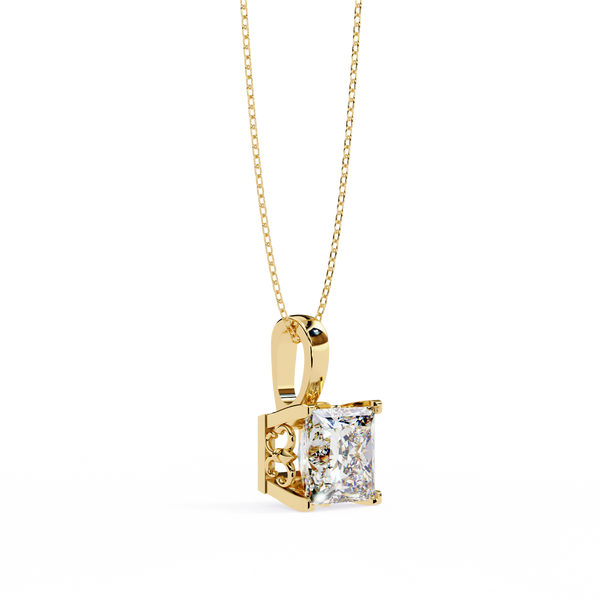Gold Princess Cut Diamond Four-Prong Solitaire Pendant