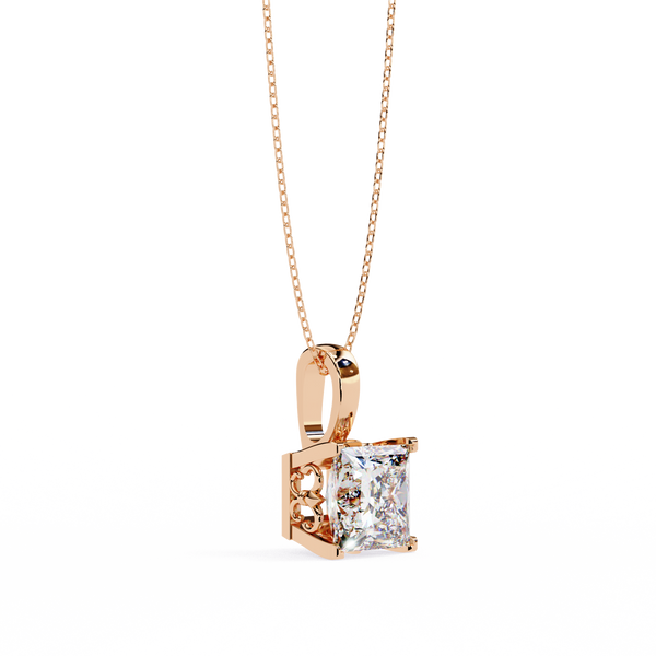 Rose Gold Princess Cut Diamond Four-Prong Solitaire Pendant