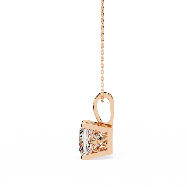 Rose Gold Princess Cut Diamond Four-Prong Solitaire Pendant