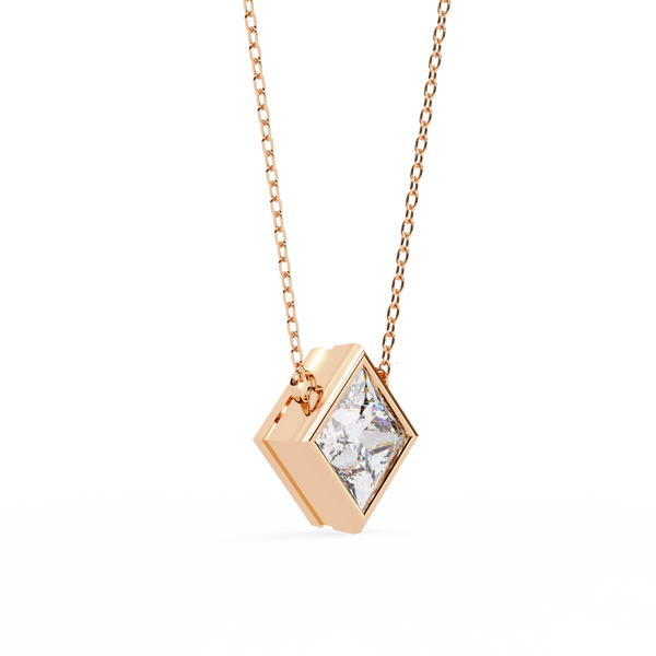 Princess-Cut Bezel Set Natural Diamond Pendant
