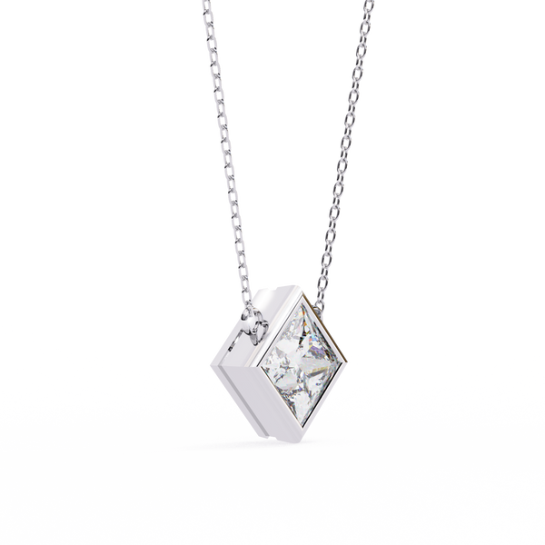 Princess-Cut Bezel Set Natural Diamond Pendant