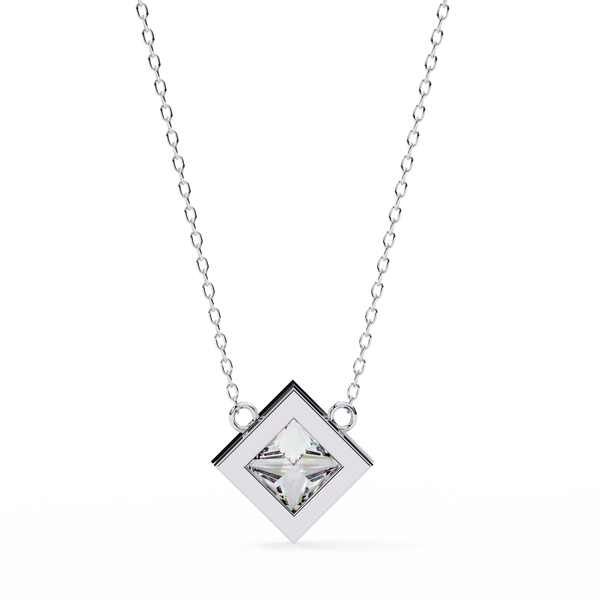Princess-Cut Bezel Set Natural Diamond Pendant