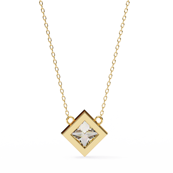 Gold Princess Cut Diamond Diagonal Bezel Pendant