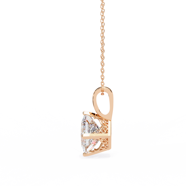 Rose Gold Princess Cut Diamond Diagonal Solitaire Pendant