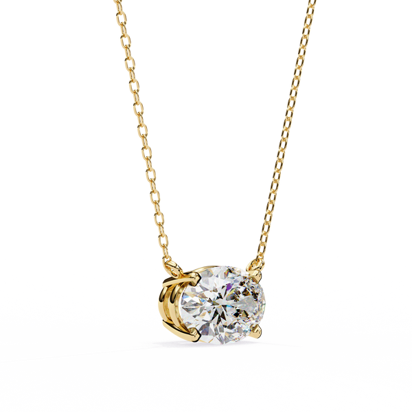 Gold East-West Oval Diamond Four-Prong Solitaire Pendant