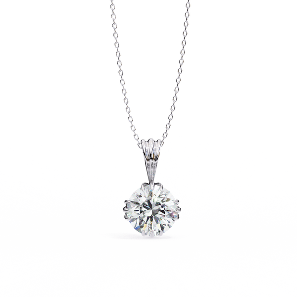 White Gold Double-Claw Round Brilliant Fluted Bail Pendant