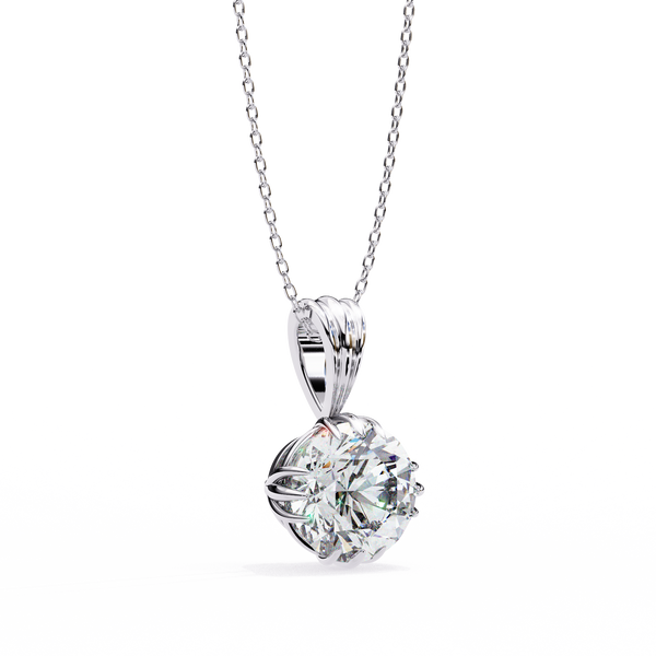 White Gold Double-Claw Round Brilliant Fluted Bail Pendant