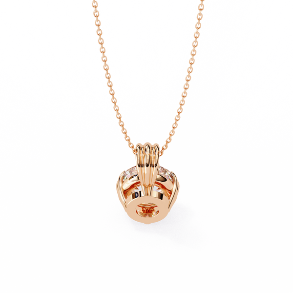 Rose Gold Round Brilliant Diamond Ribbed Bail Solitaire Pendant