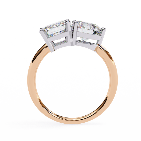 Rose Gold Toi et Moi Emerald and Round Cut Two Stone Diamond Ring