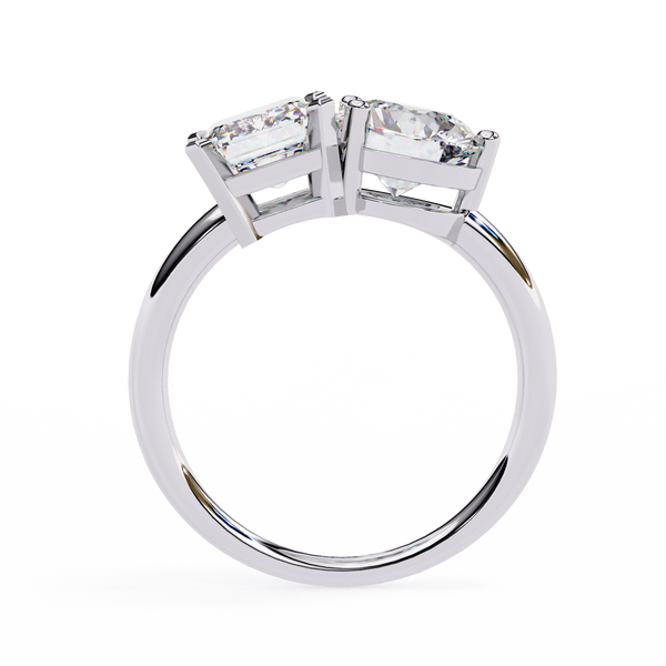 White Gold Toi et Moi Emerald and Round Cut Two Stone Diamond Ring