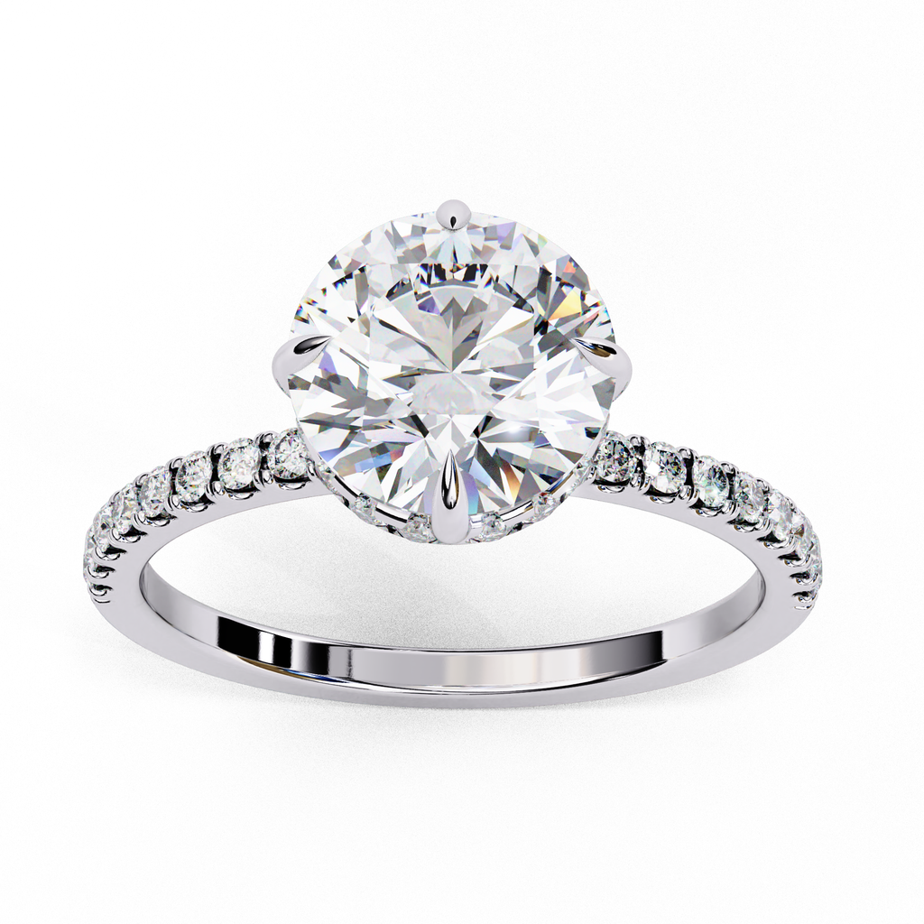 White Gold Round Diamond Solitaire Pavé Engagement Ring