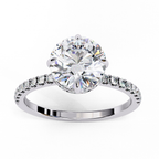 White Gold Round Diamond Solitaire Pavé Engagement Ring