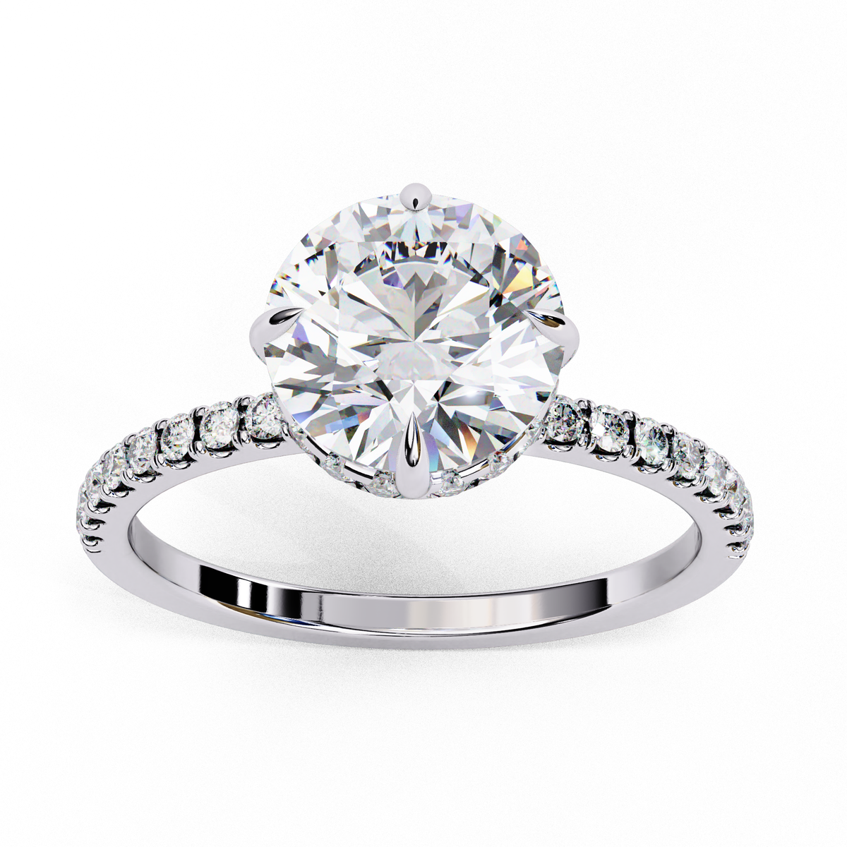 White Gold Round Diamond Solitaire Pavé Engagement Ring