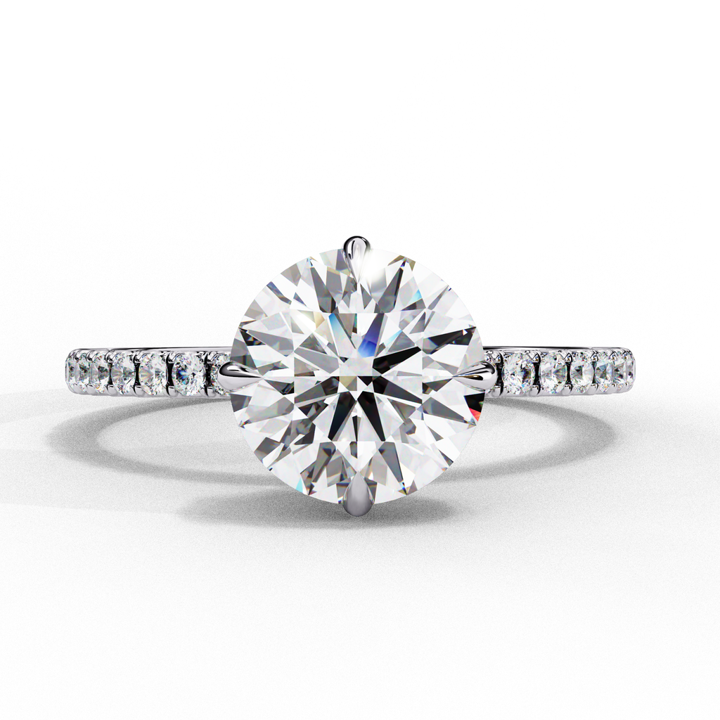 White Gold Round Diamond Solitaire Pavé Engagement Ring