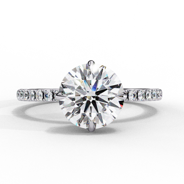 White Gold Round Diamond Solitaire Pavé Engagement Ring