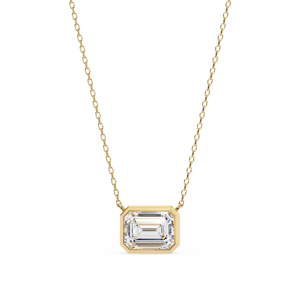 Yellow Gold Emerald Cut Diamond Bezel Solitaire Pendant
