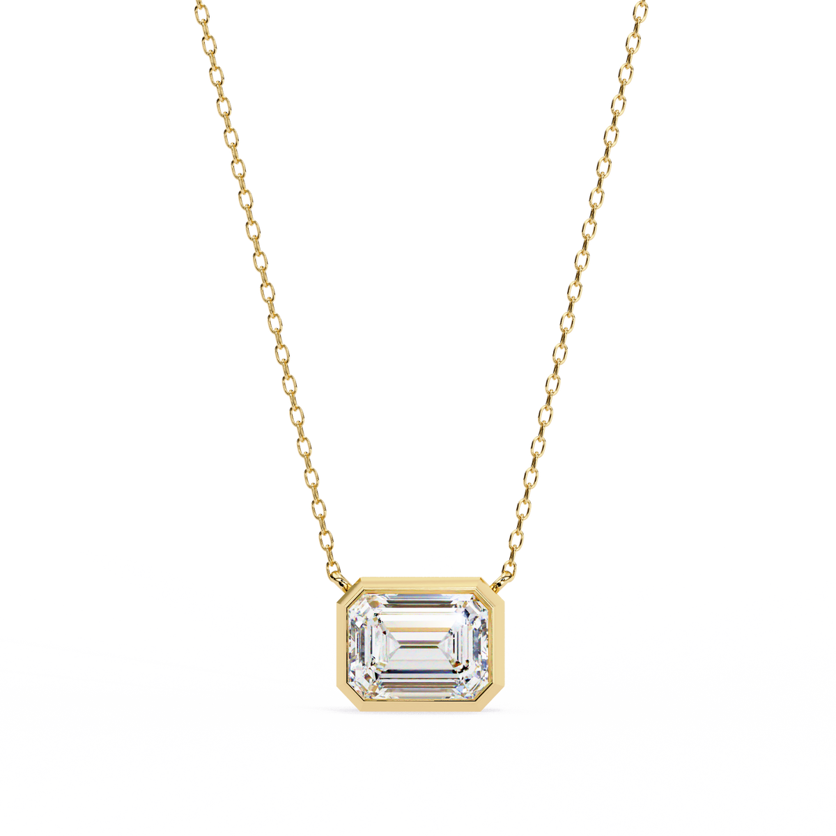 Yellow Gold Emerald Cut Diamond Bezel Solitaire Pendant