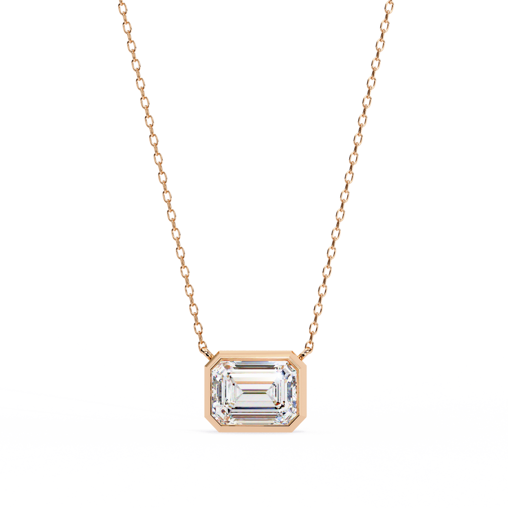 Rose Gold Emerald Cut Diamond Bezel Solitaire Pendant