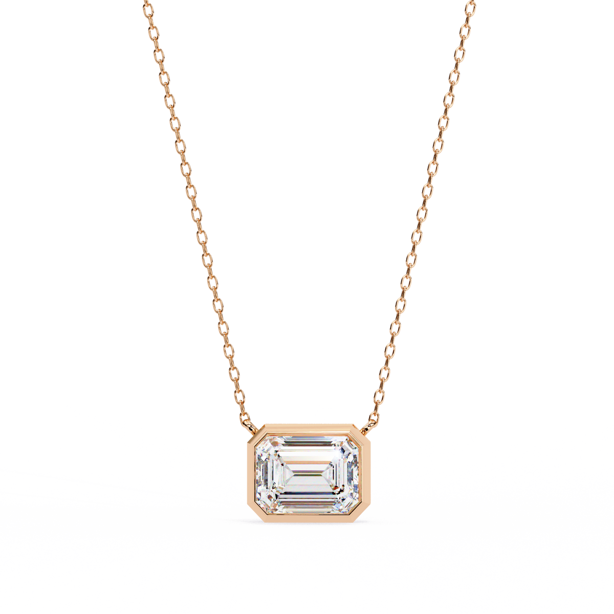Rose Gold Emerald Cut Diamond Bezel Solitaire Pendant