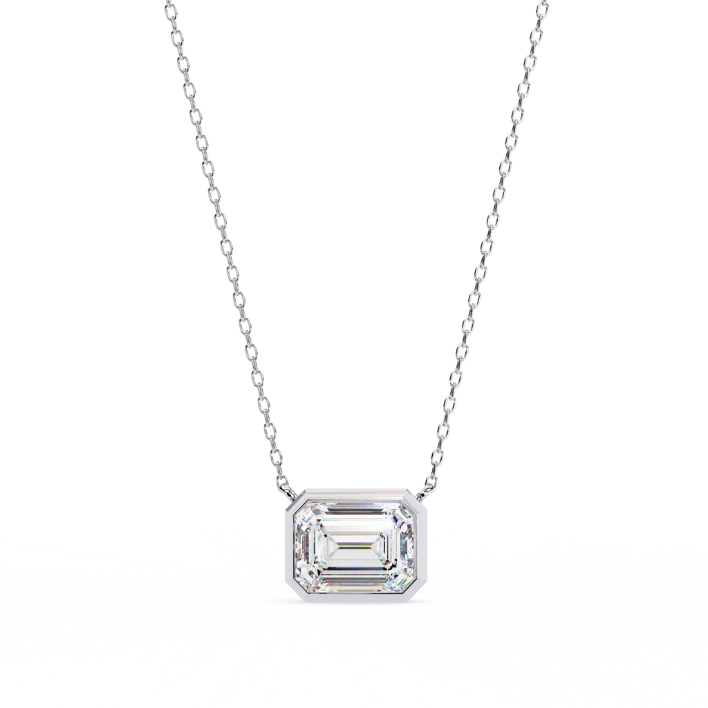White Gold East-West Emerald Cut Diamond Pendant