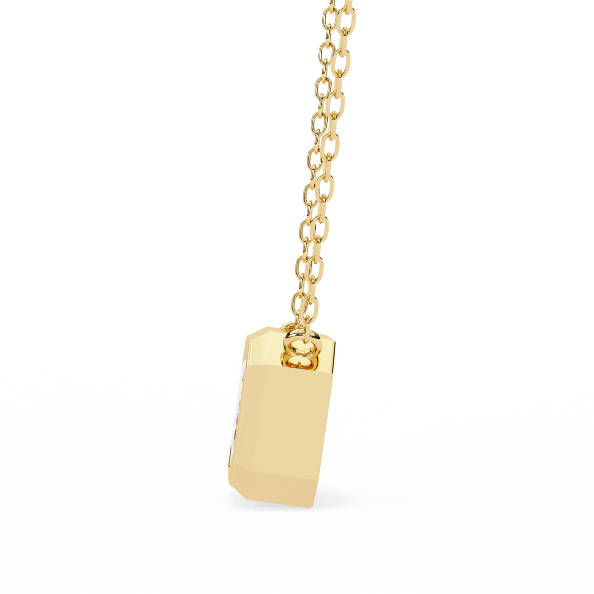Yellow Gold Emerald Cut Diamond Bezel Solitaire Pendant