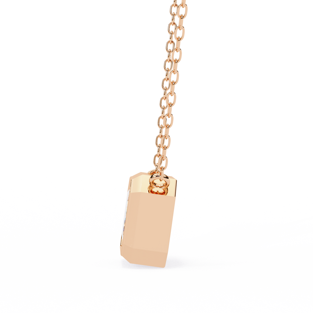 Rose Gold Emerald Cut Diamond Bezel Solitaire Pendant
