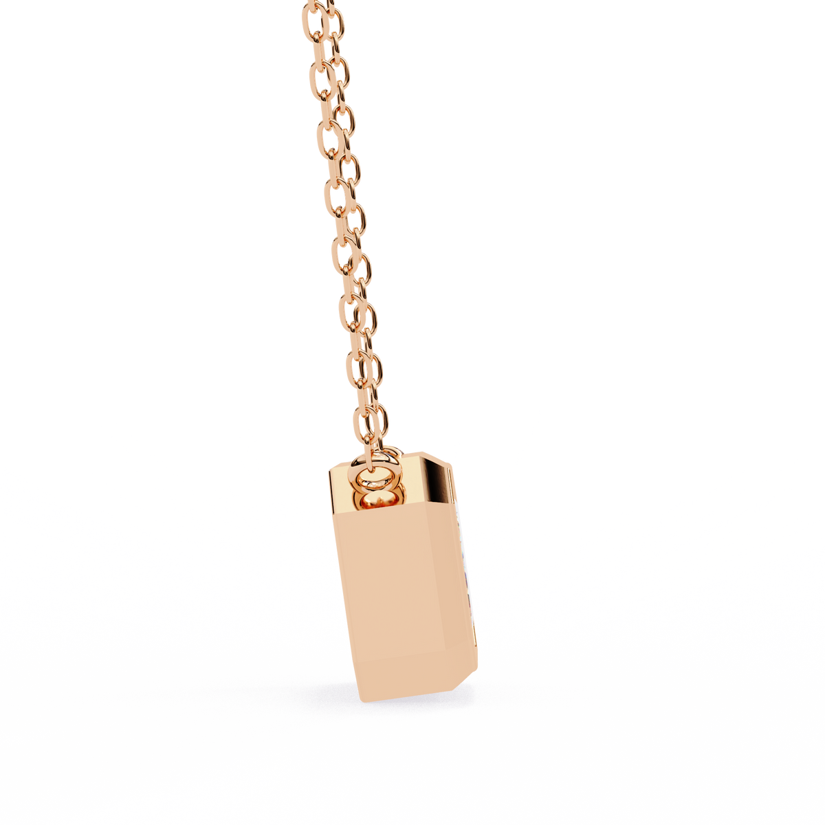Rose Gold Emerald Cut Diamond Bezel Solitaire Pendant
