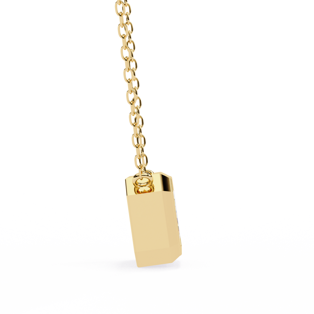 Yellow Gold Emerald Cut Diamond Bezel Solitaire Pendant