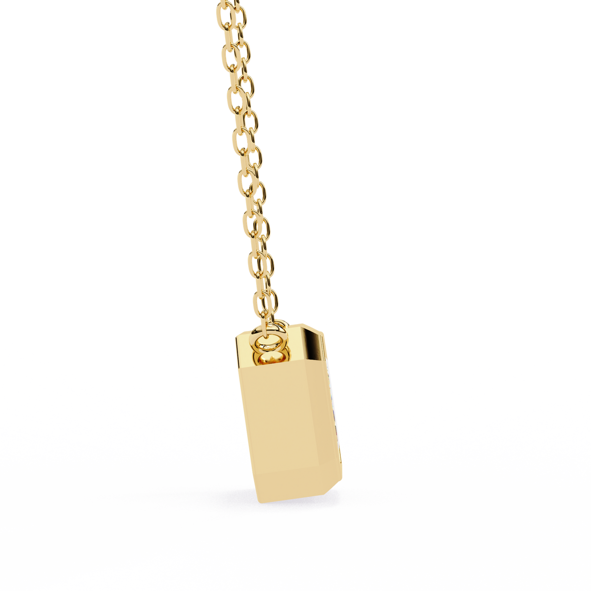 Yellow Gold Emerald Cut Diamond Bezel Solitaire Pendant