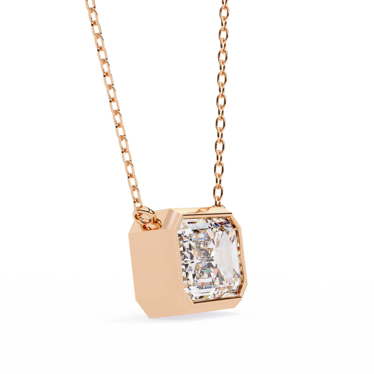 Rose Gold Emerald Cut Diamond Bezel Solitaire Pendant