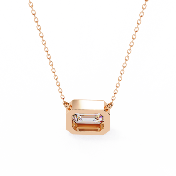 Rose Gold Emerald Cut Diamond Bezel Solitaire Pendant