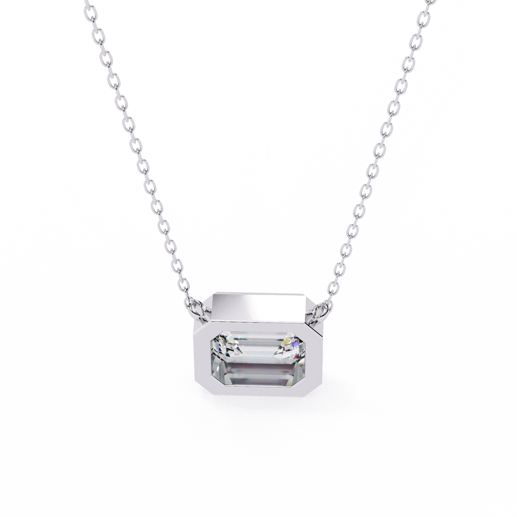 White Gold East-West Emerald Cut Diamond Pendant