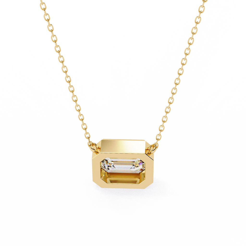 Yellow Gold Emerald Cut Diamond Bezel Solitaire Pendant