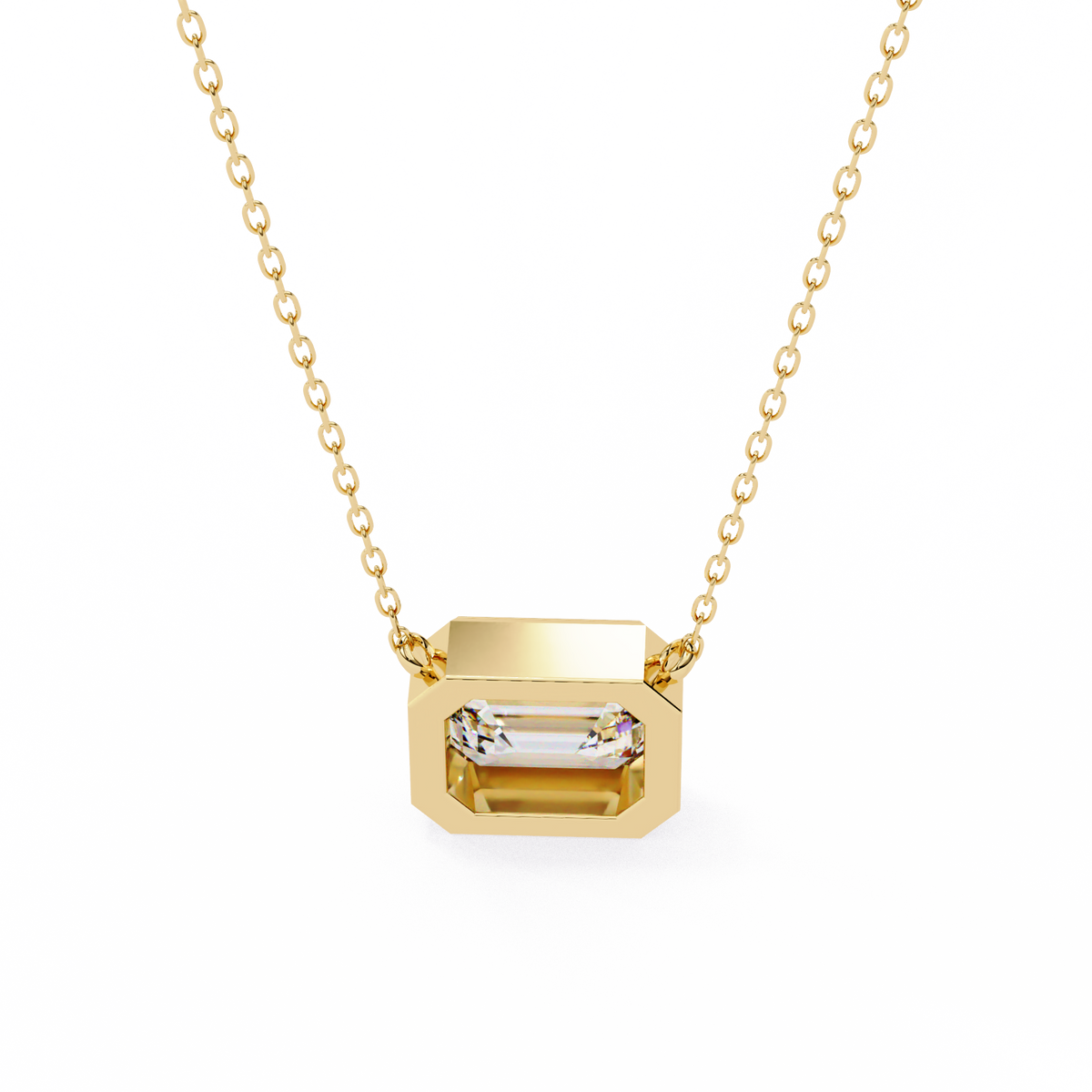 Yellow Gold Emerald Cut Diamond Bezel Solitaire Pendant