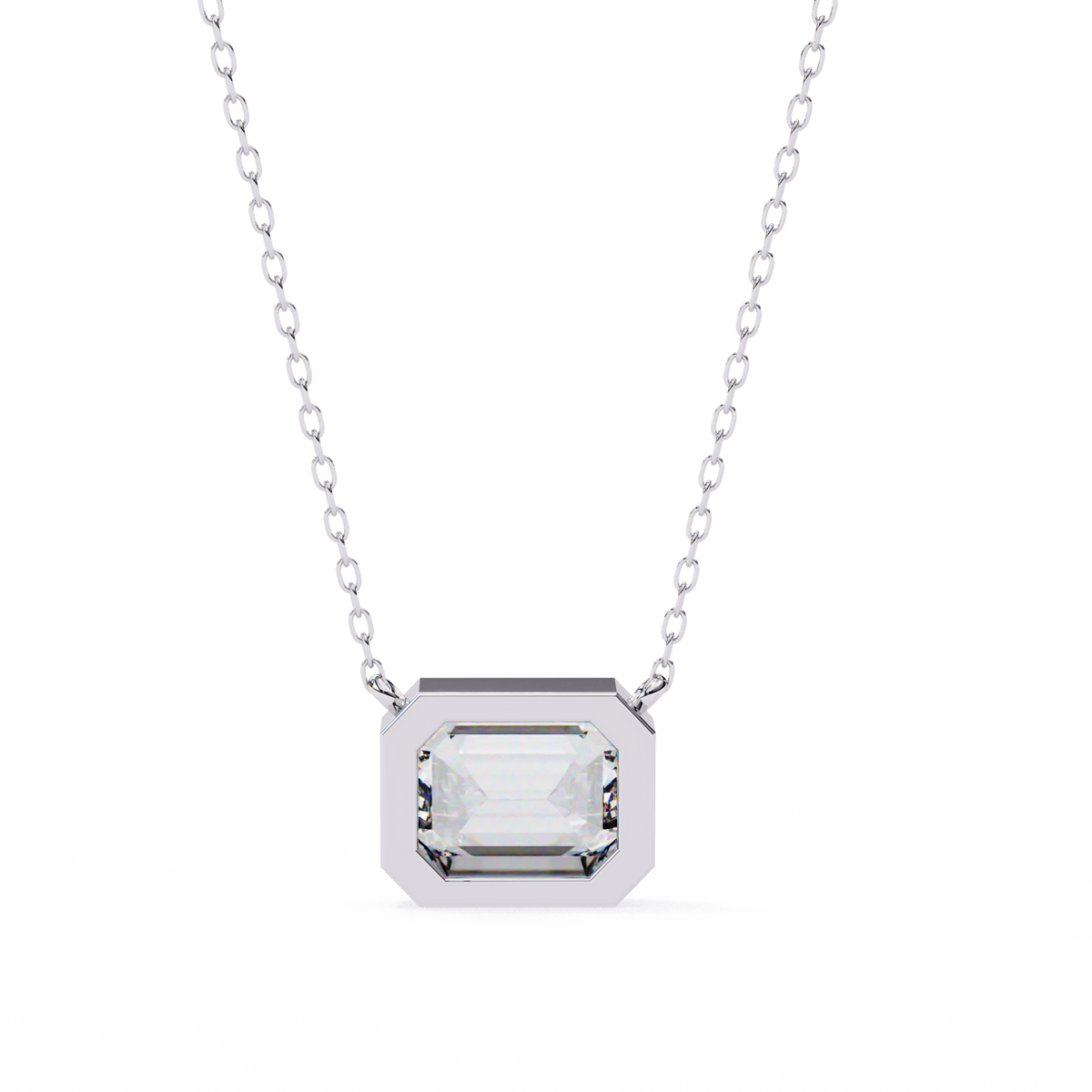 White Gold East-West Emerald Cut Diamond Pendant