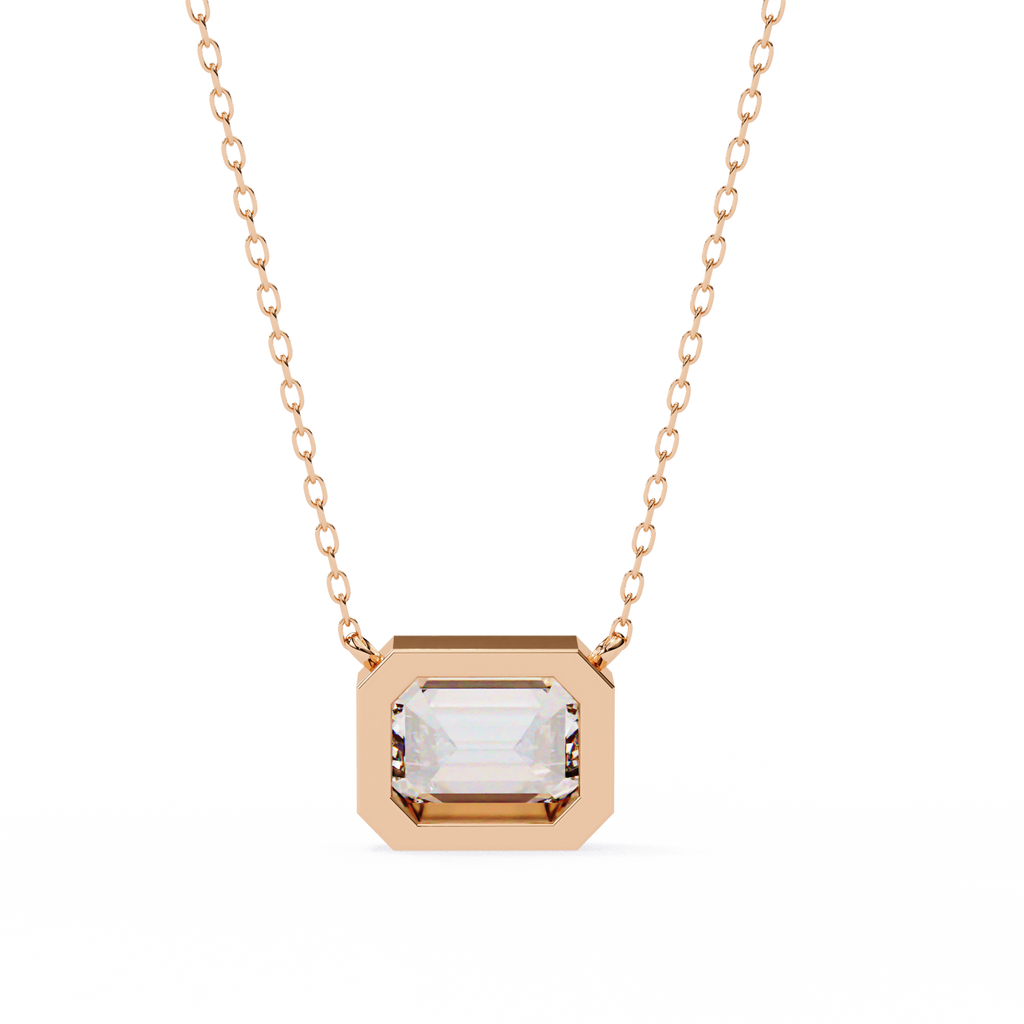 Rose Gold Emerald Cut Diamond Bezel Solitaire Pendant